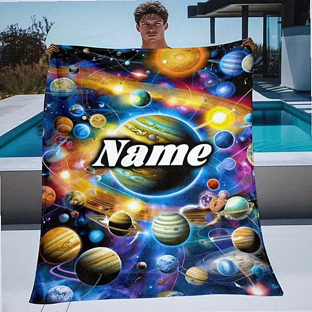 1pc Cosmic Planet Fashion Design Painting Custom Name Portable Blanket- Lightw