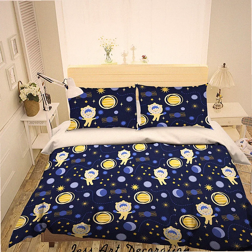 3D Cartoon Astronaut Planet Pattern Quilt Cover Set Bedding Sets Pillowcases 64