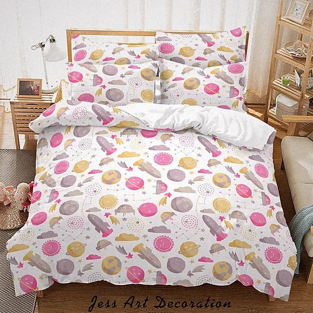 3D Cartoon Rocket Planet Spaceship Quilt Cover Set Bedding Sets Pillowcases 64
