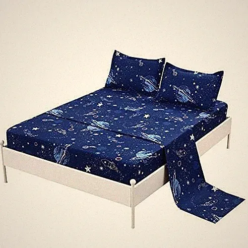 4 Pcs Bedding Set Space Sheets,Galaxy Planets Stars Full Sheet Set for Kids T...