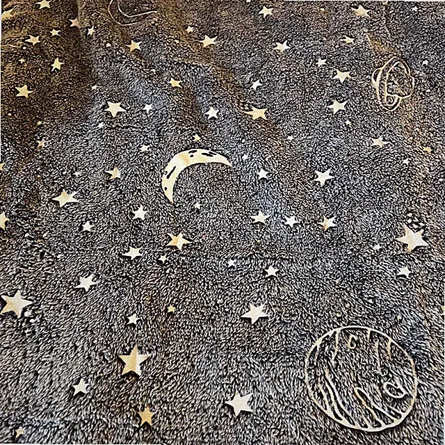Blue And White Printed Plush Throw Embroidered Stars And Planets 50x60