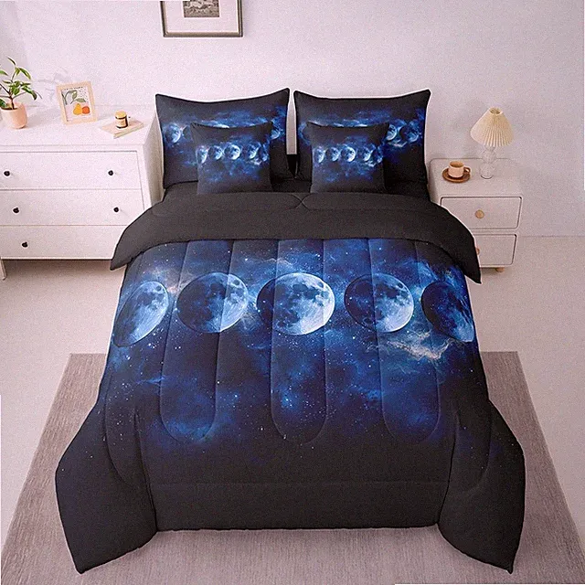Blue Solar System Queen Comforter 7pc Outer Space Galaxy Stars Planets