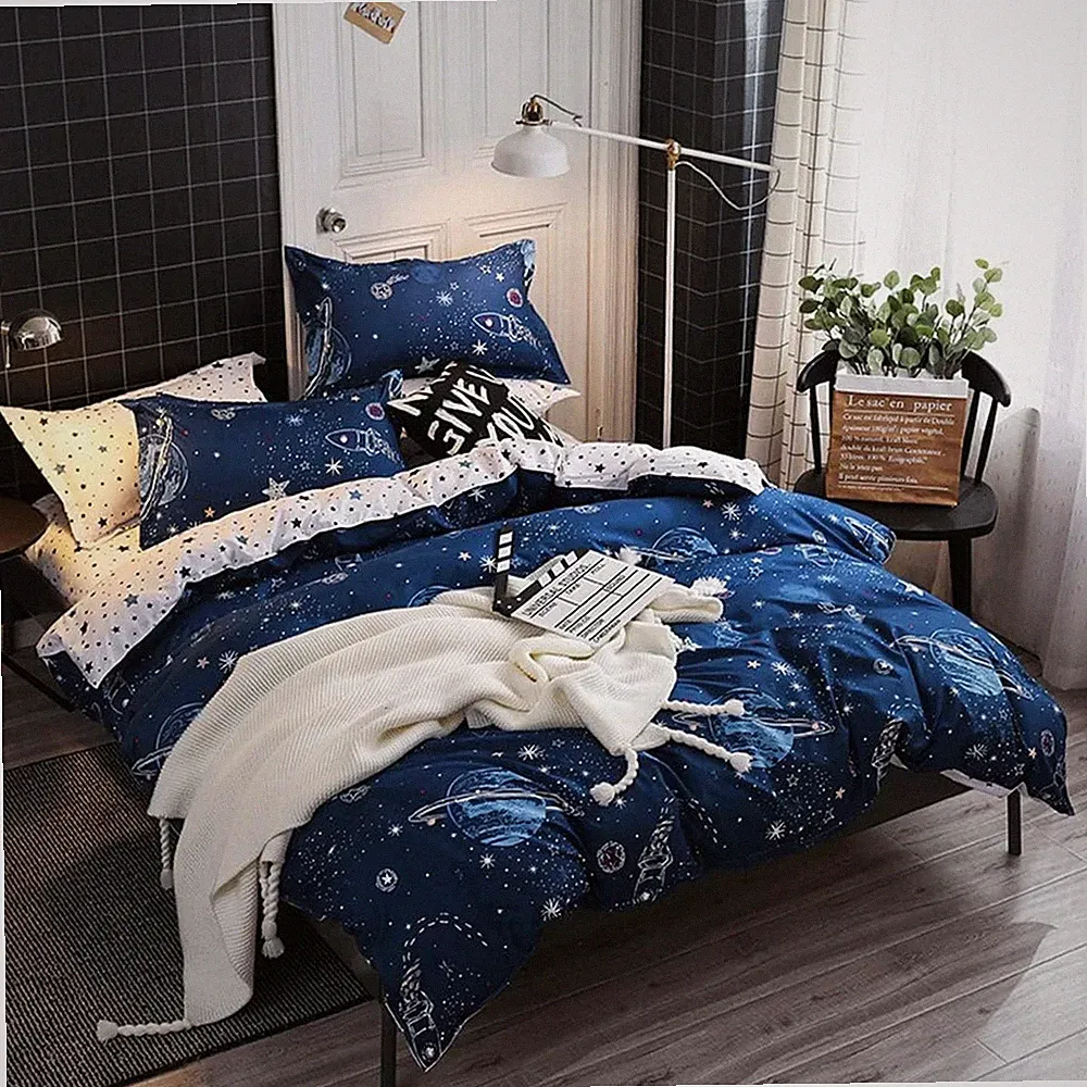 Boys Star Galaxy Bedding Duvet Cover Full Queen Size Space Planet Boundless G...