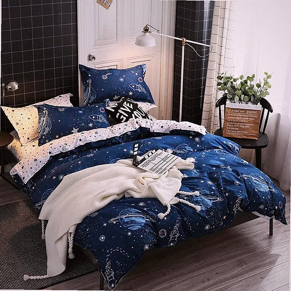 Boys Star Galaxy Bedding Duvet Cover Twin Size 3 Pieces Space Planet