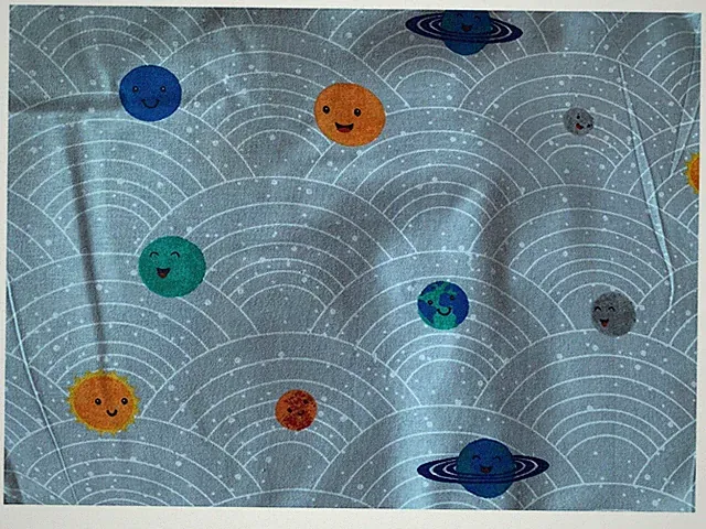 Cotton Fabric, Planet Faces, Half Yard, Cartoon, solar system, Earth, Jupiter
