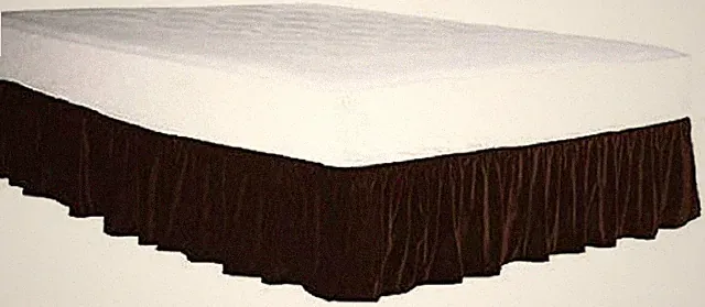 Elastic Velvet Bed Skirt Dust Ruffled Easy Fit Bed Skirt (BROWN, Queen 14" Drop)