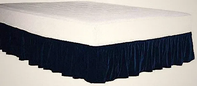 Elastic Velvet Bed Skirt Dust Ruffled Fit Bed Skirt (NAVY BLUE, Queen 14" Drop)