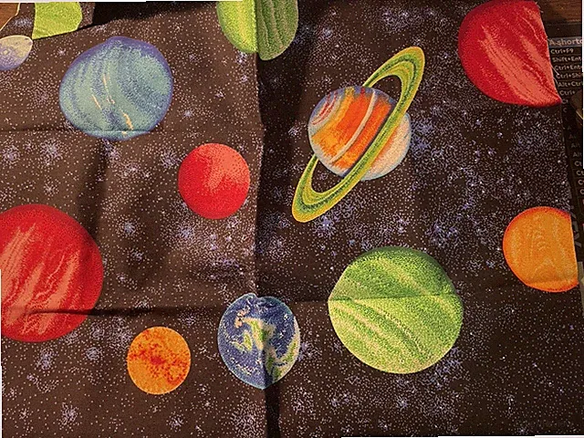 FABRIC TRADITIONS Black Cotton Quilt Fabric Space , Planets ,Solar System 1/2 Yd