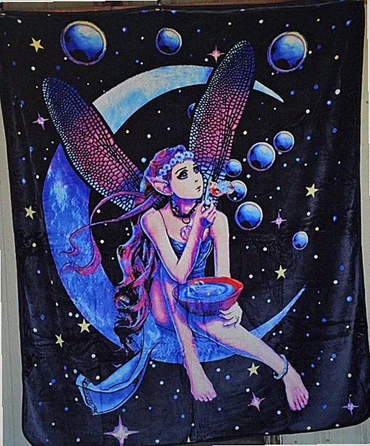 FAIRY DREAM MOON FANTASY MYTHICAL STARS PLANETS WINGS QUEEN BLANKET BEDSPREAD
