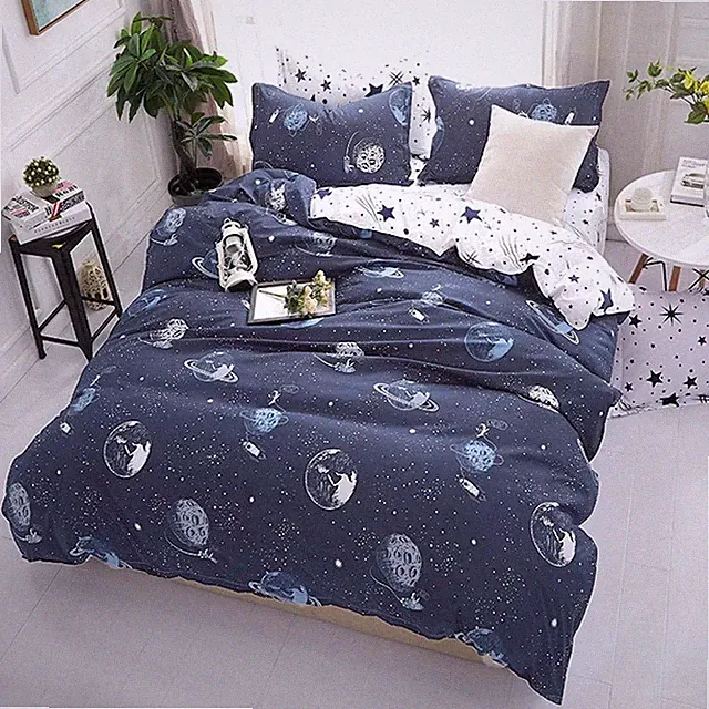 Galaxy Space Bedding Twin Boy, Microfiber Planet Boy Duvet Cover Twin