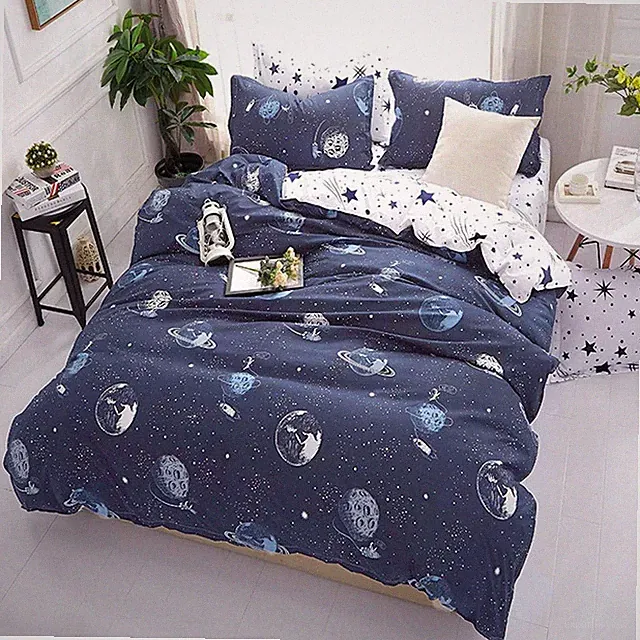 Galaxy Space Bedding Twin Boy, Microfiber Planet Boy Duvet Cover Twin Gift for T