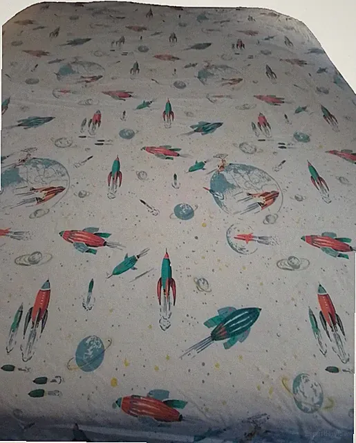 Garnet Hill Kids Spaceship Retro Rocket Twin Duvet Cover Space Planet Cotton