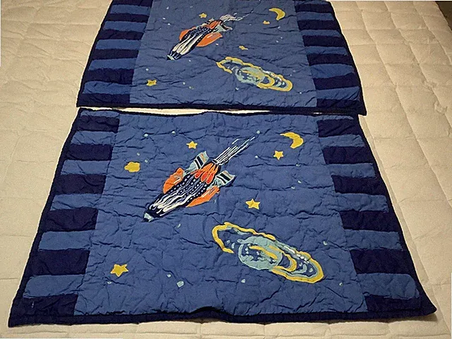 Garnet Hill Quilted Space Rocket Planet Set Of 2 Standard Pillow Shams