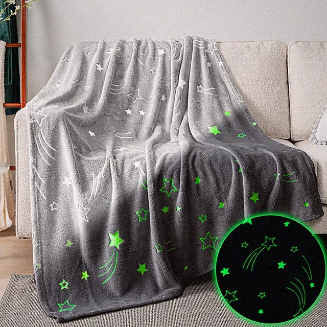 Glow in The Dark Blanket Cozy Soft Plush Fleece Throw Blanket Couch Bed Sofa Kid