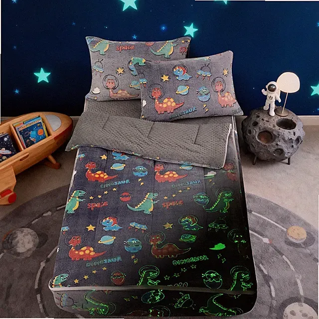 Glow in the Dark Dinosaur Space Twin Bedding Set - Zipper Comforter & Sheets