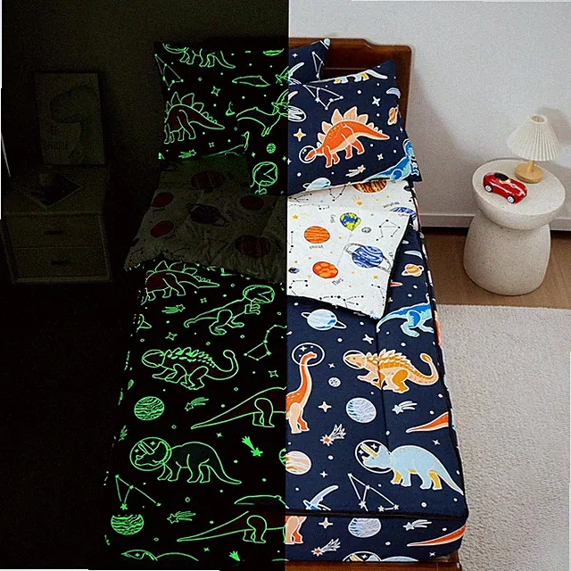 Glow in the Dark Dinosaur Twin Bedding Set for Kids - Navy Space Theme