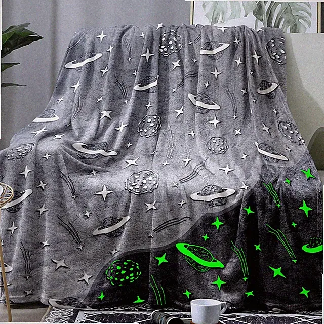 Glow in The Dark Planets and Stars Throw Blanket 48x60 Inch Space