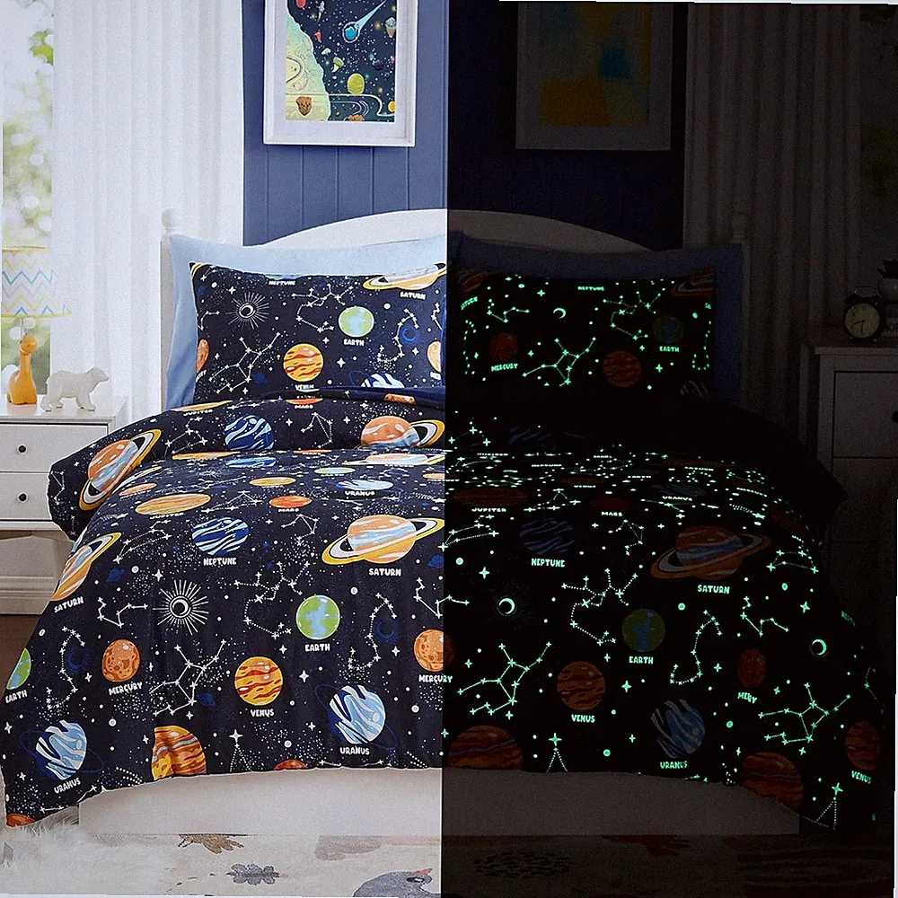 Glow in the Dark Space Comforter Set - 7 Piece Full Bedding for Boys