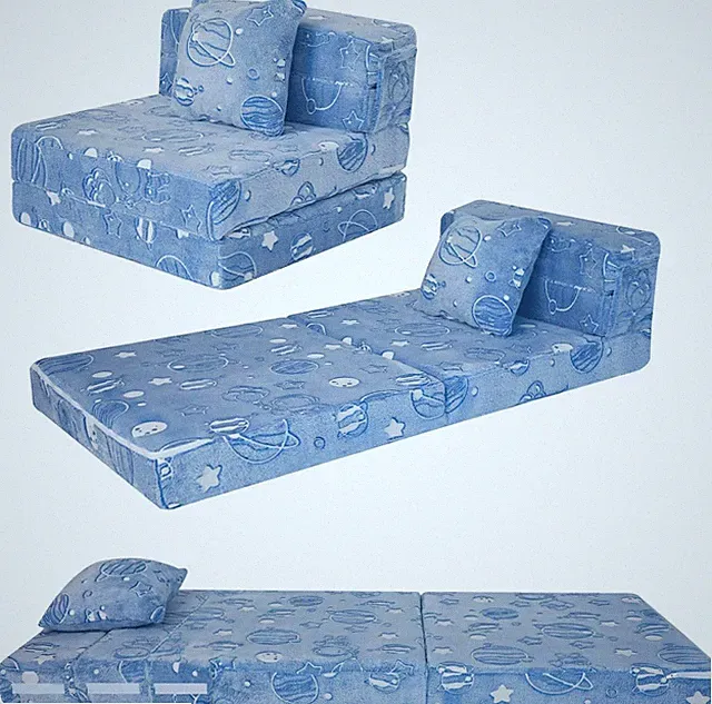 Glow-in-the-Dark Space Tri-Fold Sofa Bed for Kids with Planets & Stars