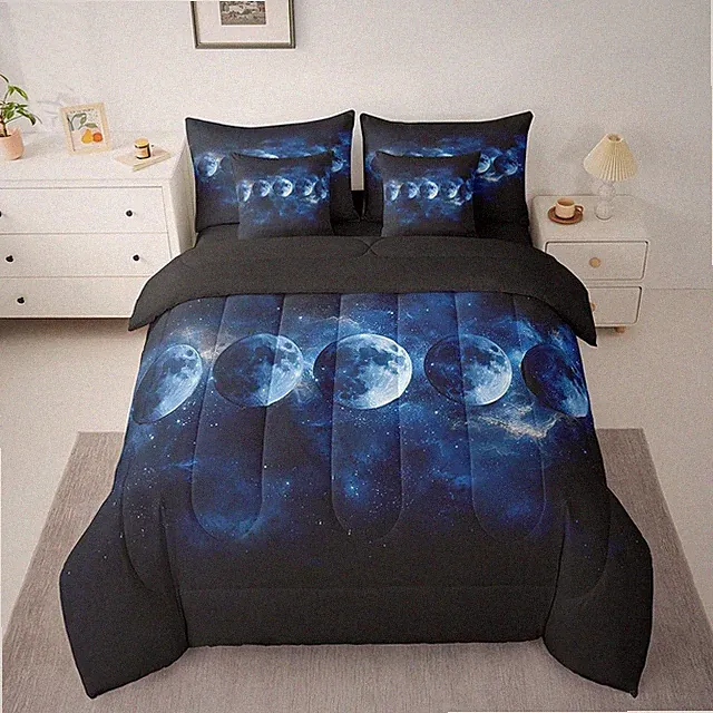 Jejeloiu Blue Solar System Queen Comforter 7 Piece Outer Space Bedding Set