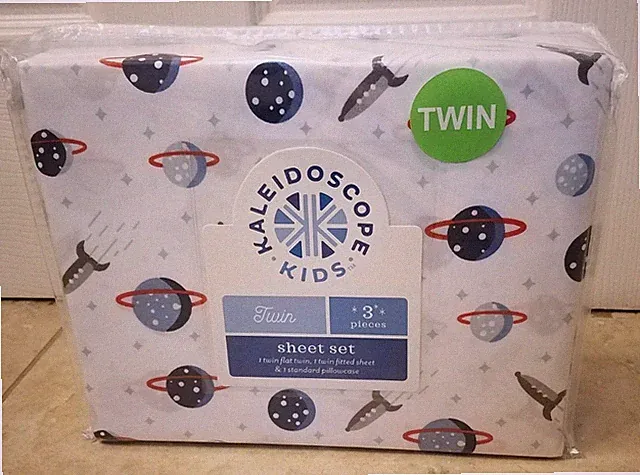 Kaleidoscope Kids Ashton Space TWIN Sheet Set 3pc Bedding Spaceships Planets NEW