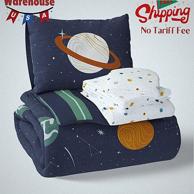 Kids Planets Reversible Comforter Set with Sheets, Twin, 5 Pieces