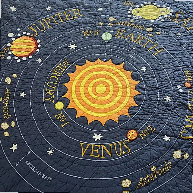 Land of Nod Solar System Quilt Full/Queen Kids Space Planets Applique Astronomy