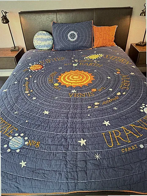 Land of Nod Solar System Space Comforter Twin quilt, sham and pillows