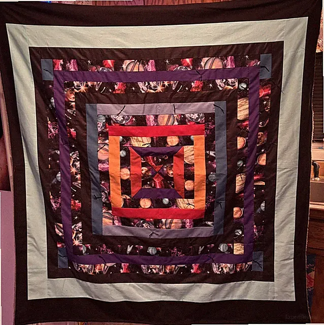 lap patchwork quilt handmade 51 x 48 Planet Theme Multi Color Black Dark Grey