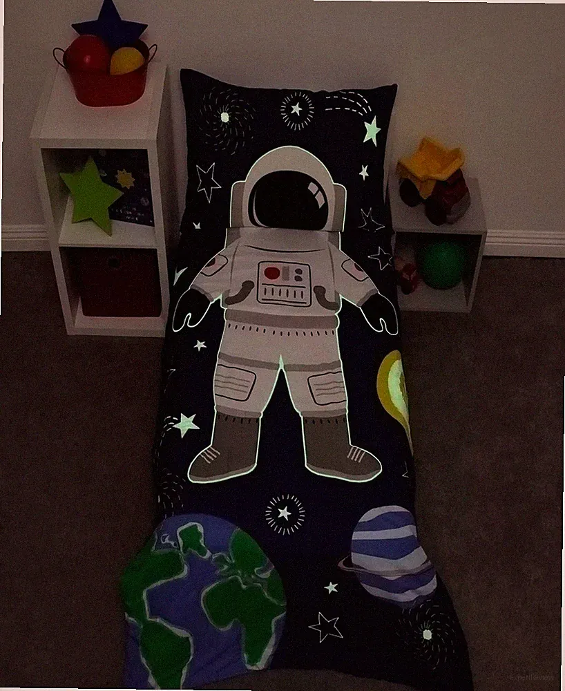NoJo GLOW IN THE DARK Astronaut Space Stars Planets 4-Pc Toddler Bedding Set