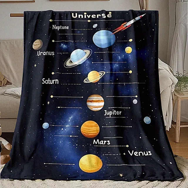 One Piece of a Lightweight Throw Blanket Featuring The Eight Great Planets in
