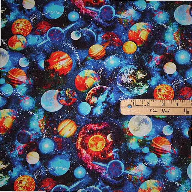 Outer Space Planets Solar System Earth Mars Saturn Cotton Fabric 1/2 Yard #C8233