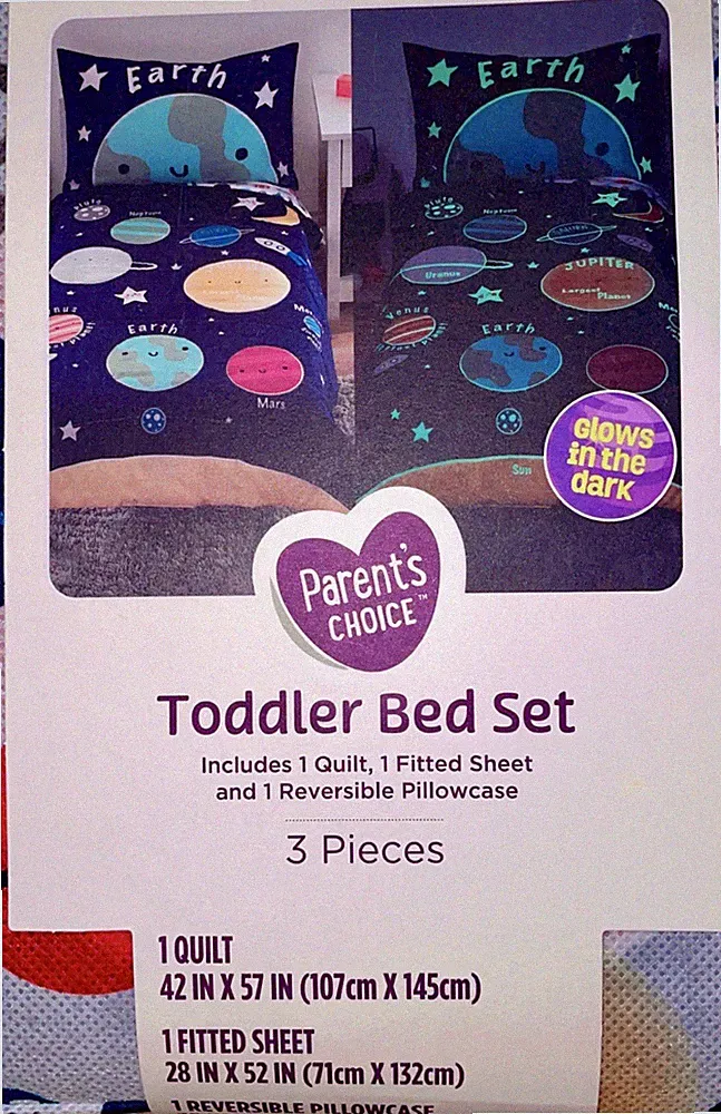 Parent's Choice Glow in the Dark Planet Toddler Bedding Set 3pc