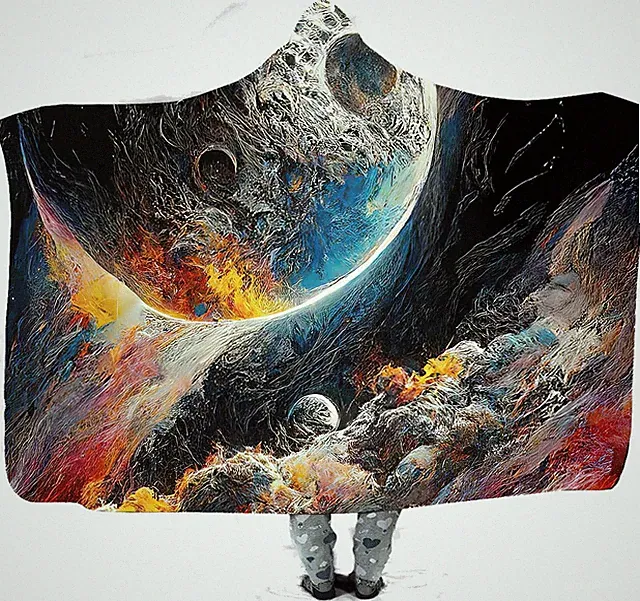 Planets And Cosmic Clouds In Space Hooded Blanket #13