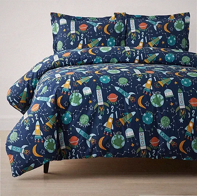 Planets and Rockets Classic Cool Organic Cotton Percale Duvet Cover Set