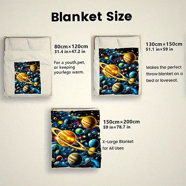 Planets, space HD Printed Blanket. Soft and Warm Flannel Blanket for Travel, C