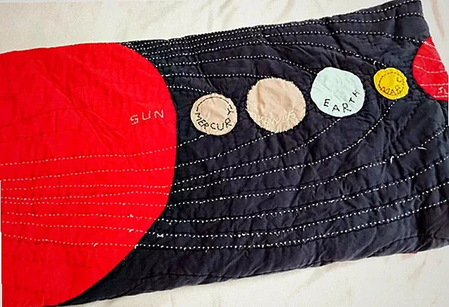 Pottery Barn Kids Quilt Navy Blue Planets Solar System Full/Queen 88" x 84"