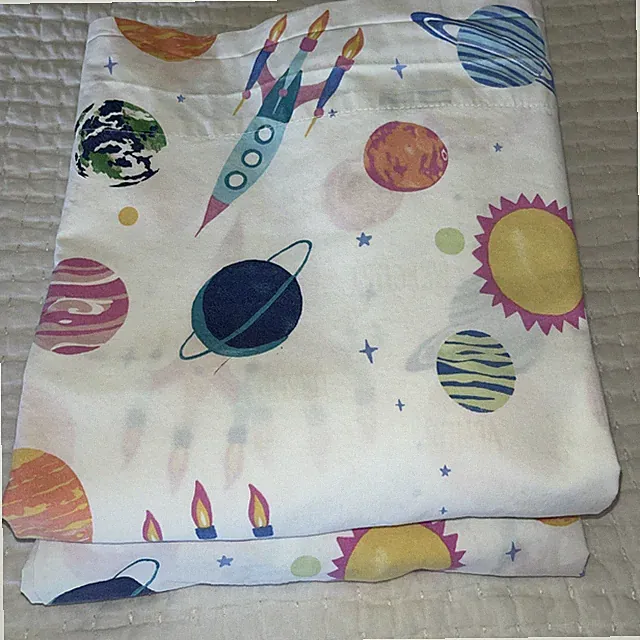 Pottery Barn Kids Solar System Twin Flat &FITTED Sheet Rocket Planets Space 2Pc