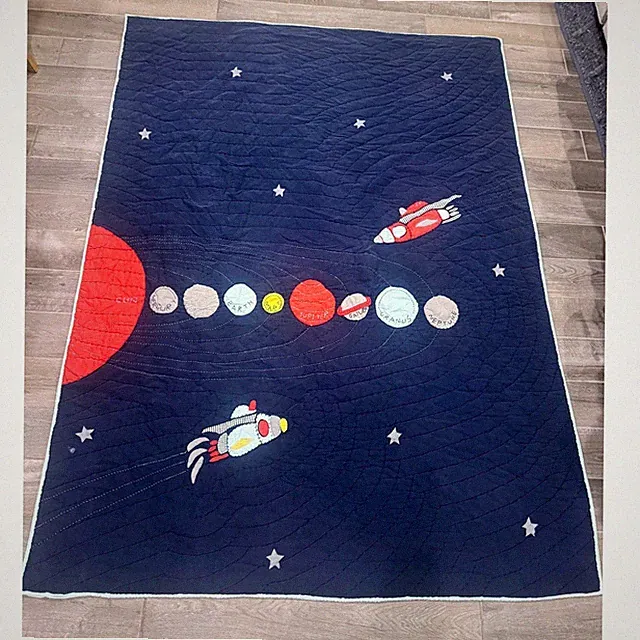 Pottery Barn Kids Space Rocket Quilt Twin Solar System Planets Navy Kids Bedding