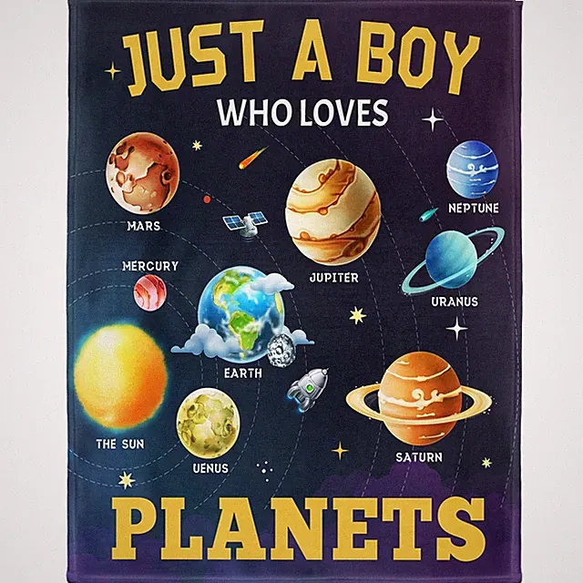 Solar System Blanket, Just A Boy Who Loves Planets Blanket, Soft Warm Cozy Fl...