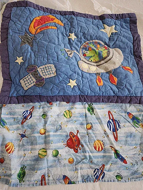 Twin Bed Skirt & Standard Pillow Sham Space Alien Rocket Ship Planets
