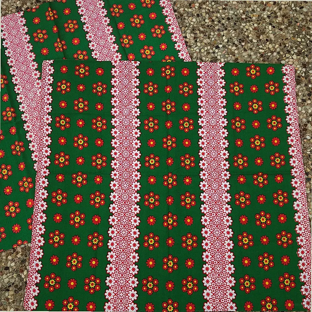 Vintage Euro Shams 60s 70s Cotton Red Green Floral 25" x 27.5" Planet Swedish?