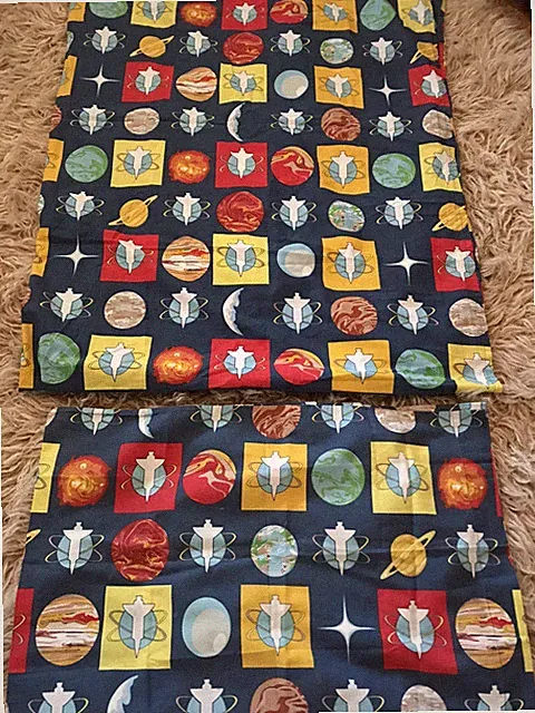 Vintage Twin FLAT Sheet Space Rockets Planets + Pillowcase
