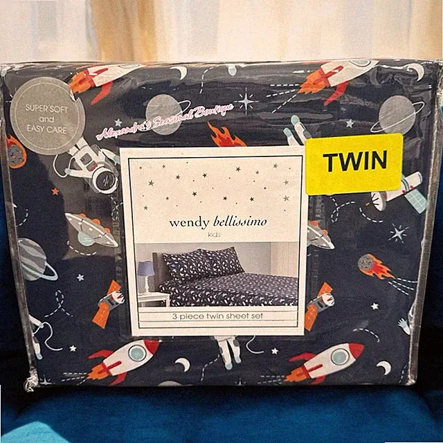 Wendy Bellissimo Kids 3 Piece TWIN Sheet Set Astronaut Space Rockets Planet New